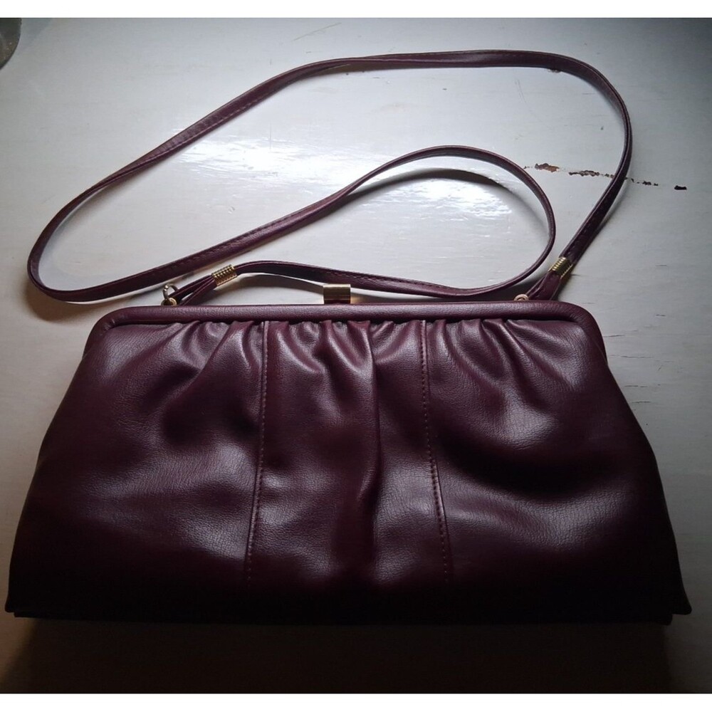 Maroon Clutch With Gold Accents, Strap And Built In Mirror